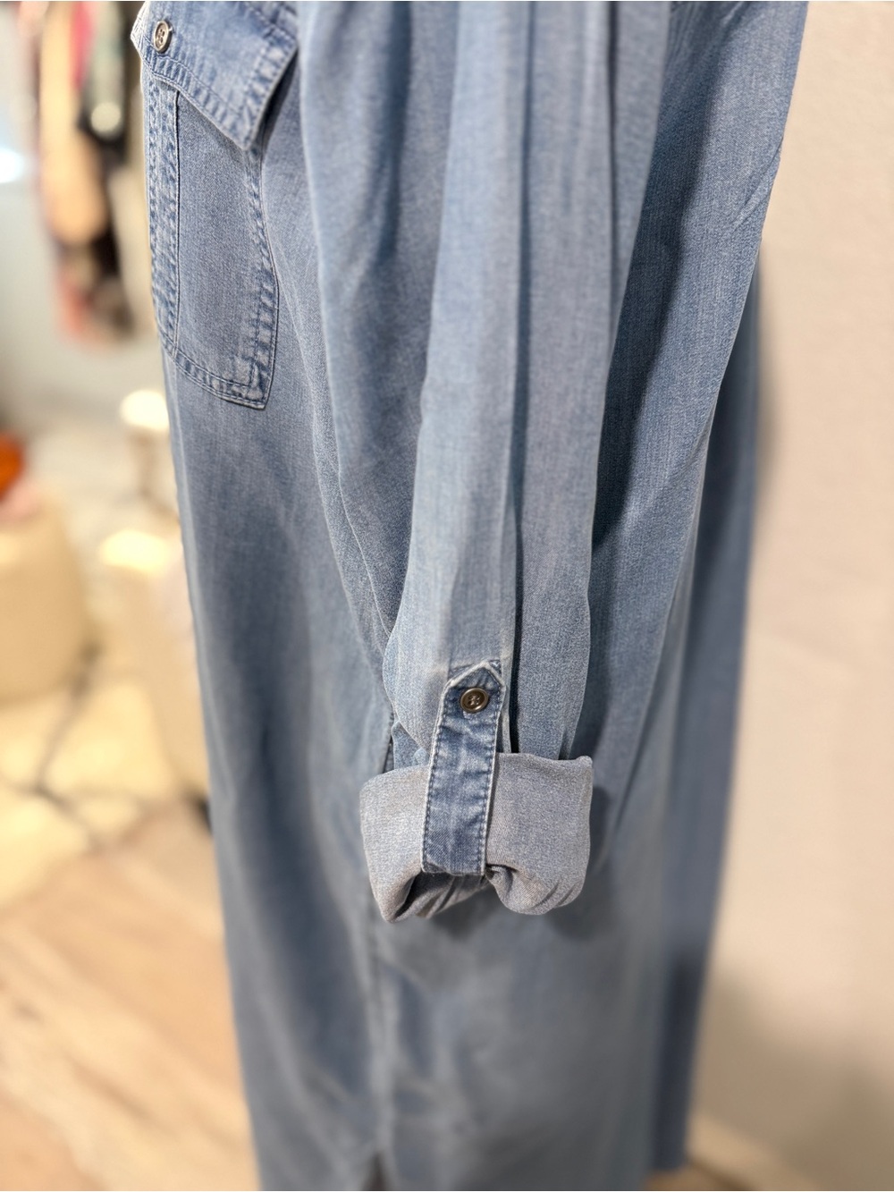 Westbound Chambray Shirt Dress Size Small NWOT Blue Button Front Roll Tab Sleeve - Picture 5 of 8